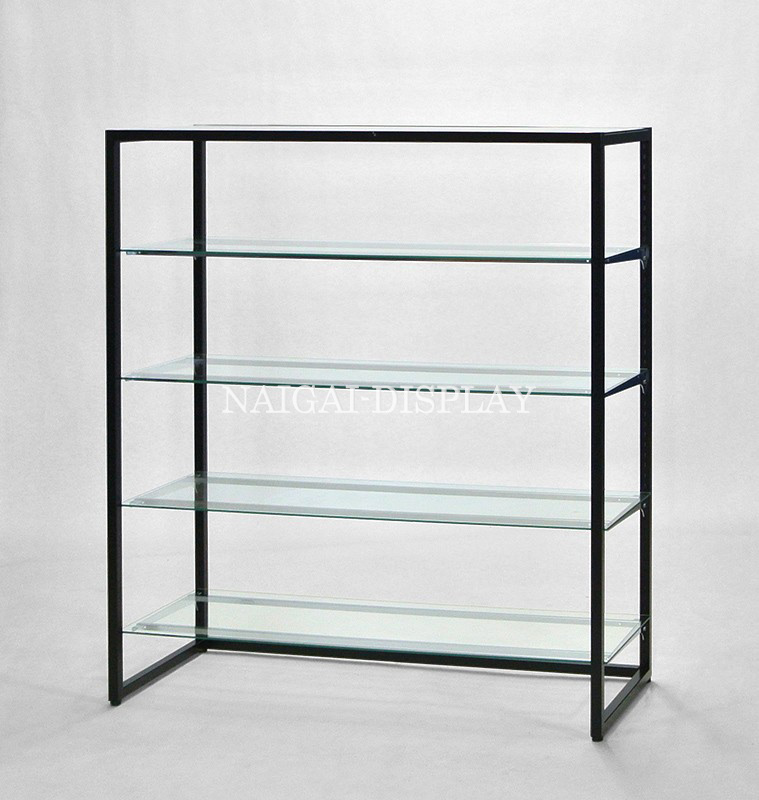 フレーム1350(黒)ガラス棚4段 | 什器のレンタル・販売「ナイガイ 